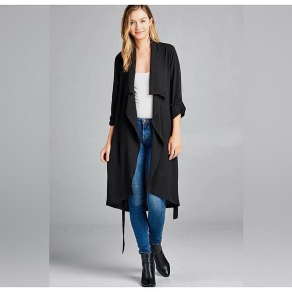 Elodie Jackets & Blazers - Elodie Linen Blend Draped Open Front Jacket Size S Small Black